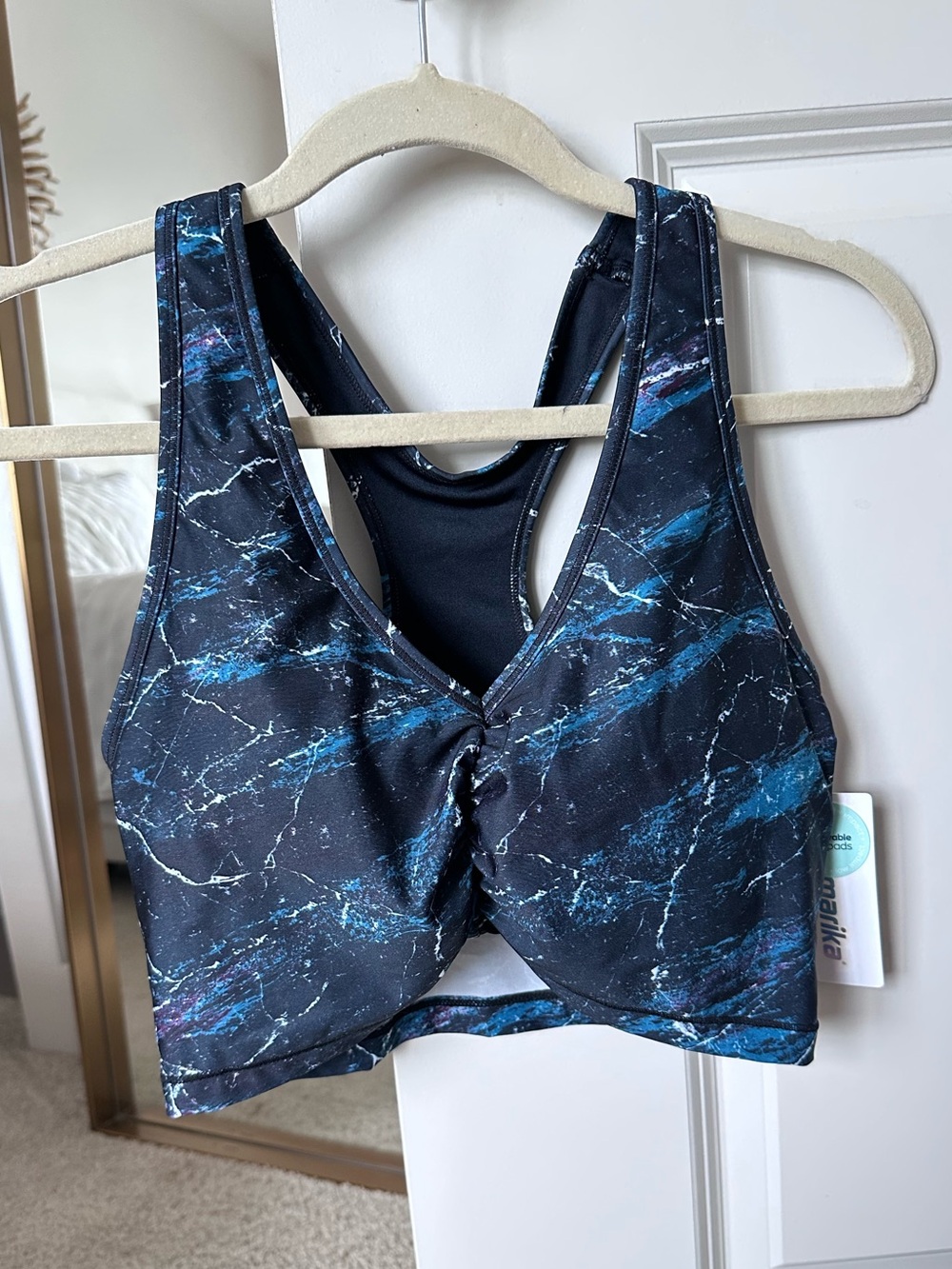 MARIKA Tabitha BLUE CORAL MARBLED CRACKLE Sports Bra L